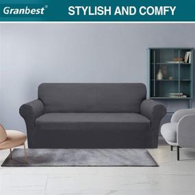 img 3 attached to 🛋️ Granbest Modern Couch Cover: Stylish Pattern Sofa Covers for 3 Cushion Couch - Durable Furniture Protector Slipcover with Non-Slip Foam Elastic Bottom - Large, Gray