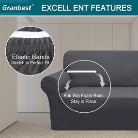 img 1 attached to 🛋️ Granbest Modern Couch Cover: Stylish Pattern Sofa Covers for 3 Cushion Couch - Durable Furniture Protector Slipcover with Non-Slip Foam Elastic Bottom - Large, Gray