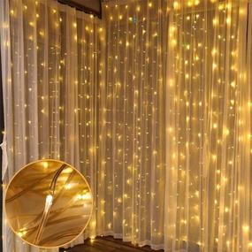 img 1 attached to Curtain Lights: Remote Controlled Fairy Lights for Wedding, Party, Backdrop, Wall Décor - IP64 Waterproof, USB Powered, 8 Modes, 300 LEDs (9.8x9.8Ft, Warm White)