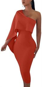 img 2 attached to 💃 Stunning and Chic: GOBLES Women's Summer One Shoulder Ruffle Bodycon Midi Cocktail Dress