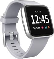 🏋️ fitbit versa 2 compatible sport band - classic soft silicone replacement wristband for versa 2 smartwatch - grey - small - suitable for women and men logo