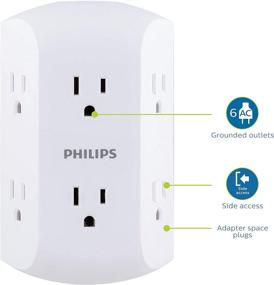 img 2 attached to 🔌 Philips 6-Outlet Extender, 2 Pack, Adapter Spaced Outlets, 3-Prong, Charging Station, Side Access, Grounded Wall Tap, Ideal for Cell Phone Charging, White, SPS1742WA/37