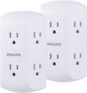 🔌 philips 6-outlet extender, 2 pack, adapter spaced outlets, 3-prong, charging station, side access, grounded wall tap, ideal for cell phone charging, white, sps1742wa/37 logo