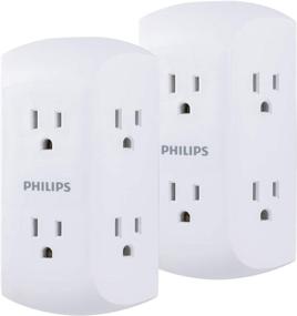 img 4 attached to 🔌 Philips 6-Outlet Extender, 2 Pack, Adapter Spaced Outlets, 3-Prong, Charging Station, Side Access, Grounded Wall Tap, Ideal for Cell Phone Charging, White, SPS1742WA/37