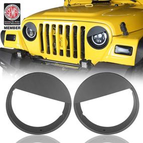img 4 attached to 🚙 Black Front Headlight Bezels with Angry Bird Insert for 1997-2006 Jeep Wrangler TJ by u-Box