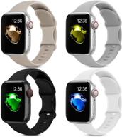 4-пак спортивных силиконовых браслетов для apple watch 38 мм 40 мм 41 мм - совместим с iwatch series 7 6 📱 se 5 4 3 2 1 - мягкий запасной ремешок для женщин и мужчин (38 мм/40 мм, черный, белый, серый, камень) логотип