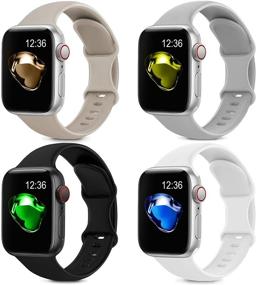 img 4 attached to 4-пак спортивных силиконовых браслетов для Apple Watch 38 мм 40 мм 41 мм - Совместим с iWatch Series 7 6 📱 SE 5 4 3 2 1 - Мягкий запасной ремешок для женщин и мужчин (38 мм/40 мм, черный, белый, серый, камень)