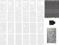 34 piece plastic journal stencils kit with planner stencils, calendar stencils, 12 colored fine point pens, stencil ruler, metal stencil pen, and pen loops for planner- adhesive pen holders logo