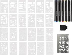 img 4 attached to 34 Piece Plastic Journal Stencils Kit with Planner Stencils, Calendar Stencils, 12 Colored Fine Point Pens, Stencil Ruler, Metal Stencil Pen, and Pen Loops for Planner- Adhesive Pen Holders