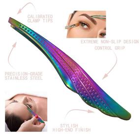 img 1 attached to 🌈 Professional Stainless Steel Art Eyebrow Tweezers - Precision Tools for Facial Hair, Ingrown Hair, Eyelash Grafting - Non-Slip Design (Rainbow with Wing Type)