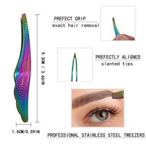 img 2 attached to 🌈 Professional Stainless Steel Art Eyebrow Tweezers - Precision Tools for Facial Hair, Ingrown Hair, Eyelash Grafting - Non-Slip Design (Rainbow with Wing Type)