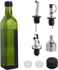 img 4 attached to 🍾 Glass Olive Oil Dispenser Bottle - 500 ml / 17 fl. oz. Dark Green Oil and Vinegar Cruet Set