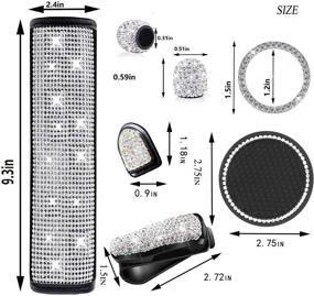 img 2 attached to 💎 17 Piece Crystal Diamond Car Accessories Set: Bling Seat Belt Covers, Rhinestone Glasses Holders, Car Cup Holder Coasters, Car Ring Emblems, Tire Valve Stem Caps, Car Hooks with Diamond Stickers for Women