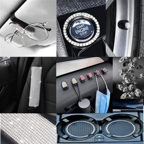 img 3 attached to 💎 17 Piece Crystal Diamond Car Accessories Set: Bling Seat Belt Covers, Rhinestone Glasses Holders, Car Cup Holder Coasters, Car Ring Emblems, Tire Valve Stem Caps, Car Hooks with Diamond Stickers for Women