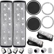 💎 17 piece crystal diamond car accessories set: bling seat belt covers, rhinestone glasses holders, car cup holder coasters, car ring emblems, tire valve stem caps, car hooks with diamond stickers for women logo