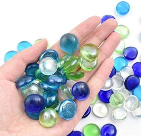 img 1 attached to HUIANER 1lb Flat Glass Marbles - 100PCS Four Mixed Color Blue Green Glass Beads Flat Gems for Vase Filler, Garden, Aquarium, Pebbles Table Decoration