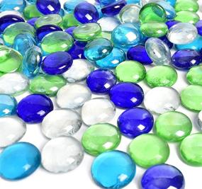 img 4 attached to HUIANER 1lb Flat Glass Marbles - 100PCS Four Mixed Color Blue Green Glass Beads Flat Gems for Vase Filler, Garden, Aquarium, Pebbles Table Decoration