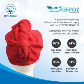 img 2 attached to KEEPOZ Hair Towel Wrap - Quick Dry 100% Cotton Turban Head Wrap for Women with Button - Anti Frizz Hair Products for Curly, Long & Thick Hair (2pcs, Red+White)