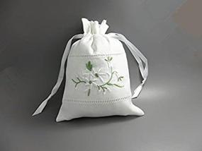 img 3 attached to 🌸 Charming White Linen Gift Bags with Drawstring and Embroidered Mini Flowers - Pack of 2 (color1)