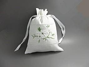 img 2 attached to 🌸 Charming White Linen Gift Bags with Drawstring and Embroidered Mini Flowers - Pack of 2 (color1)