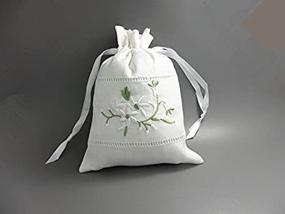 img 1 attached to 🌸 Charming White Linen Gift Bags with Drawstring and Embroidered Mini Flowers - Pack of 2 (color1)