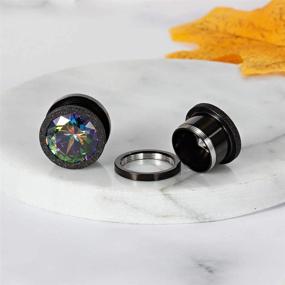 img 2 attached to 🌈 Colorful Zircon Center Plating Stainless Steel Screw Ear Plug Tunnel Gauge Stretcher Piercing by KUBOOZ