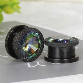 img 1 attached to 🌈 Colorful Zircon Center Plating Stainless Steel Screw Ear Plug Tunnel Gauge Stretcher Piercing by KUBOOZ