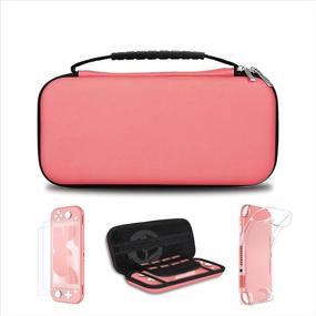 img 4 attached to Simpeak Switch Lite Accessories Case: Travel Carrying Hard Shell Storage 🎮 Bag with Tempered Glass & Silicone Protective Case in Coral Pink for Girls