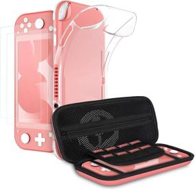 img 3 attached to Simpeak Switch Lite Accessories Case: Travel Carrying Hard Shell Storage 🎮 Bag with Tempered Glass & Silicone Protective Case in Coral Pink for Girls