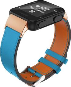 img 2 attached to 👉 BaiHui Genuine Leather Replacement Watch Band for Garmin Forerunner 35 & Approach S10 - Blue (No Tracker)