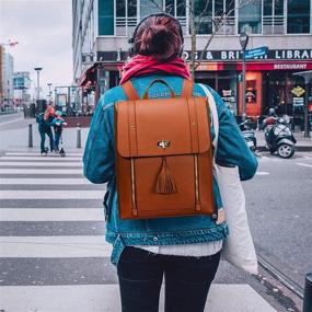 img 3 attached to 🎒 Estarer Women's PU Leather Backpack: Vintage Rucksack Bag for 15.6inch Laptop, College & School (Brown)