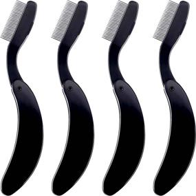 img 4 attached to TecUnite 4-Packs Stainless Steel Teeth Eyebrow Comb Lash and Brow Makeup Brush - Folding Eyelash Comb (Black)