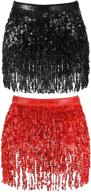 🌟 sequin tassel hip scarf for belly dance performance - set of 2 skirt belts with sequins - stylish body accessories for women girls logo