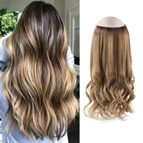 img 4 attached to 🌟 Oreola 20 Inch Halo Hair Extensions: Real Human Hair Balayage #2-#3 Chestnut Brown with #27 Strawberry Blonde Remy Hair - Invisible Fish Line Hairpiece for Women