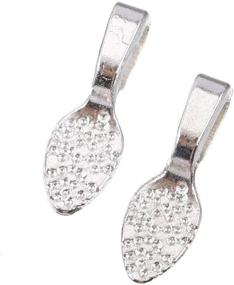 img 3 attached to 💍 100pcs Antique Bright Silver Small Spoon DIY Oval Jewelry Scrabble Glue On Earring Flat Pad Bails - Ideal for Glass Cabochon Tiles Pendants & Jewelry Making (15X5mm) A375