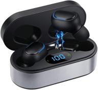 wireless earbuds bluetooth 5.0: waterproof, led display, 3d stereo audio - gray logo