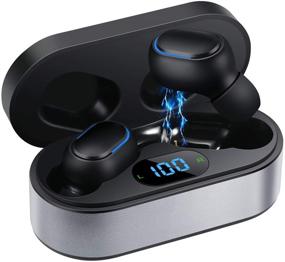 img 4 attached to Wireless Earbuds Bluetooth 5.0: Waterproof, LED Display, 3D Stereo Audio - Gray