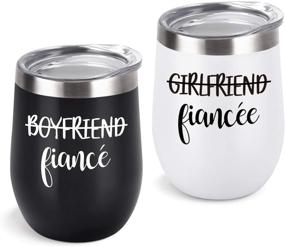 img 4 attached to 🍷 Lifecapido Boyfriend and Girlfriend Wine Tumbler Set: Fun Engagement Ideas for Fiancé/Fiancée, Friends, Bachelorette Parties – 12 Oz Stainless Steel Insulated Wine Tumbler with Lid in Black and White