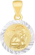👼 textured round guardian angel charm pendant - solid 14k yellow gold logo