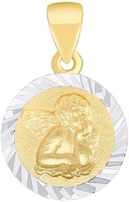 img 2 attached to 👼 Textured Round Guardian Angel Charm Pendant - Solid 14K Yellow Gold