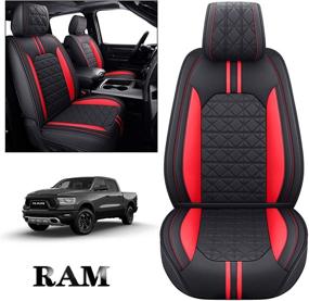 img 4 attached to YIERTAI Dodge RAM Seat Covers Fit For 2009-2022 1500/2500/3500HD Pickup Front Seats Only Crew Double Cab Quad Cab Waterproof Faux Leather Seat Covers(2 PCS Front Only/Black-Red)