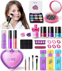 img 4 attached to 🎁 Geyiie Real Makeup Set for Girls – Deluxe 28 Piece Pretend Makeup Kit with Hair Chalks, Lipstick, Nail Polish, and Blush – Perfect Halloween, Christmas, Birthday gift