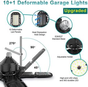 img 1 attached to 💡 Powerful 2-Pack LED Garage Light: 180W, 18000LM, 10+1 Adjustable Panels, E26/E27 Base, 6000K, Ideal for Garage, Workshop, Attic & Basement