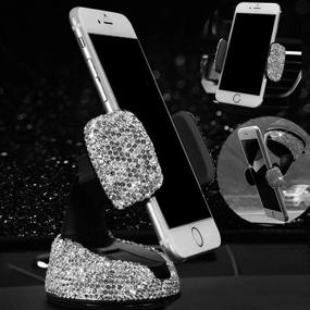 img 3 attached to ✨ Sparkling Car Accessories for Women: Glitter Rhinestone Car Phone Holder, Shiny Dual USB Car Charger, Diamond Headrest Collars, Rhinestone Car Coasters, Crystal Tire Valve Stem Caps