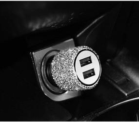 img 2 attached to ✨ Sparkling Car Accessories for Women: Glitter Rhinestone Car Phone Holder, Shiny Dual USB Car Charger, Diamond Headrest Collars, Rhinestone Car Coasters, Crystal Tire Valve Stem Caps
