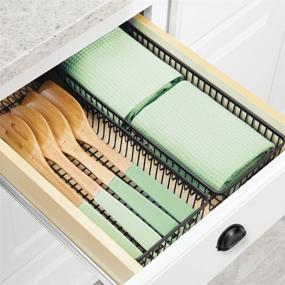 img 2 attached to mDesign Metal Farmhouse Kitchen Cabinet Drawer Organizer Tray - Black (4 Pack) for Cutlery, Spoons, Utensils, Gadgets Storage