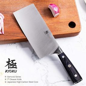 img 3 attached to 🔪 KYOKU Samurai Series 7" Cleaver Knife: Japanese High Carbon Steel Kitchen Knife with Full Tang, Pakkawood Handle, Mosaic Pin, Sheath & Case