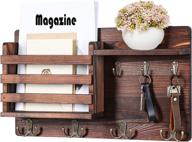 wooden wall mounted mail organizer with key hooks for farmhouse decor and kitchen hallway - decorative mail shelf with 4 hooks (16.8” x 10” x 3.2”) логотип