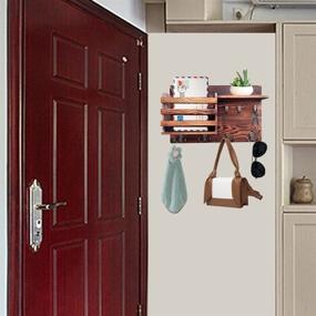 img 2 attached to Wooden Wall Mounted Mail Organizer with Key Hooks for Farmhouse Decor and Kitchen Hallway - Decorative Mail Shelf with 4 Hooks (16.8” x 10” x 3.2”)