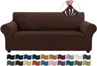 asnomy stretch sofa slipcover for 3 cushion couch, pet protector furniture covers for dogs cats, spandex jacquard fabric with small checks pattern, large size in chocolate brown logo